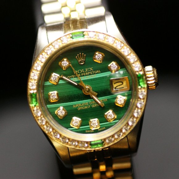 Ladies Rolex Oyster Perpetual Datejust Malachite Diamond Dial Bezel Emerald main image 3
